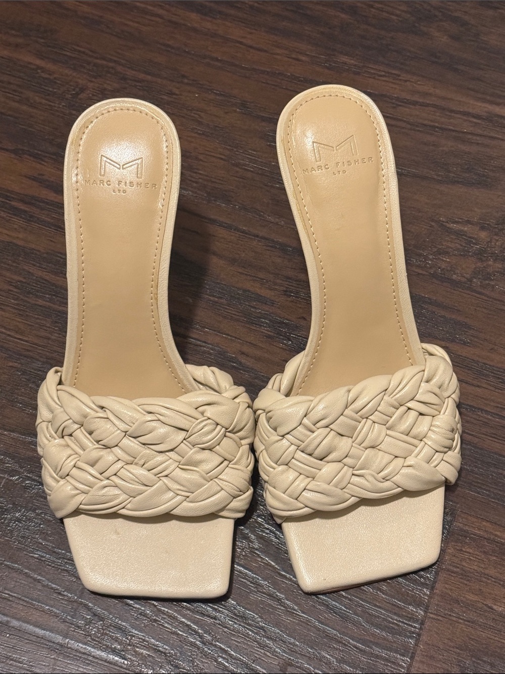 Marc Fisher Braided Slide Mule Heels in Cream